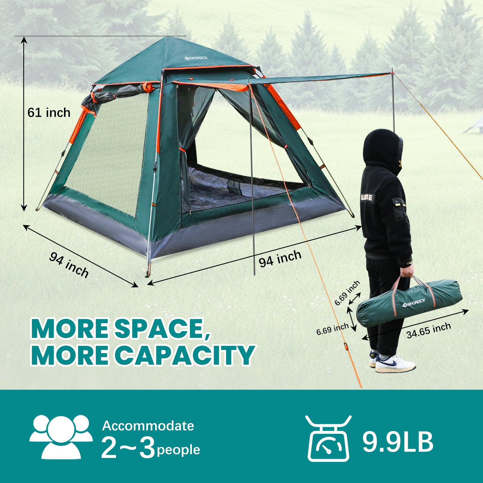rocktrail camping tent 4.1 KINGROCK Blockout Camping Tent, Instant Easy pop up Camping Tent,Autom