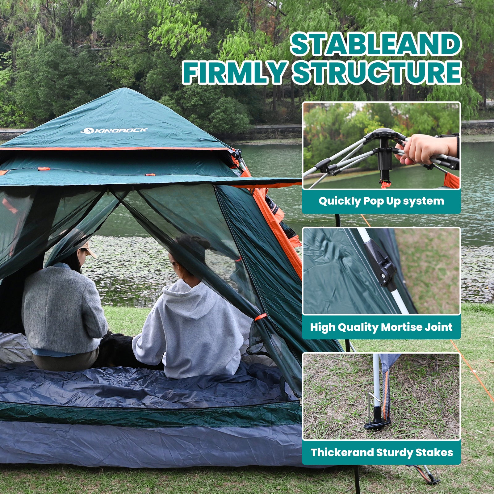 rocktrail camping tent 4.1 KINGROCK Blockout Camping Tent, Instant Easy pop up Camping Tent,Autom